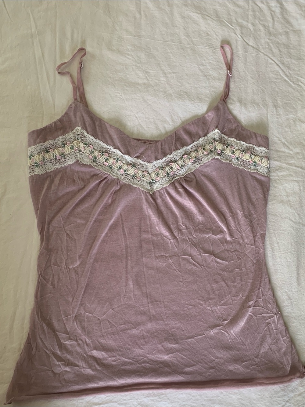 Lace-Trim Mauve Camisole with Adjustable Straps